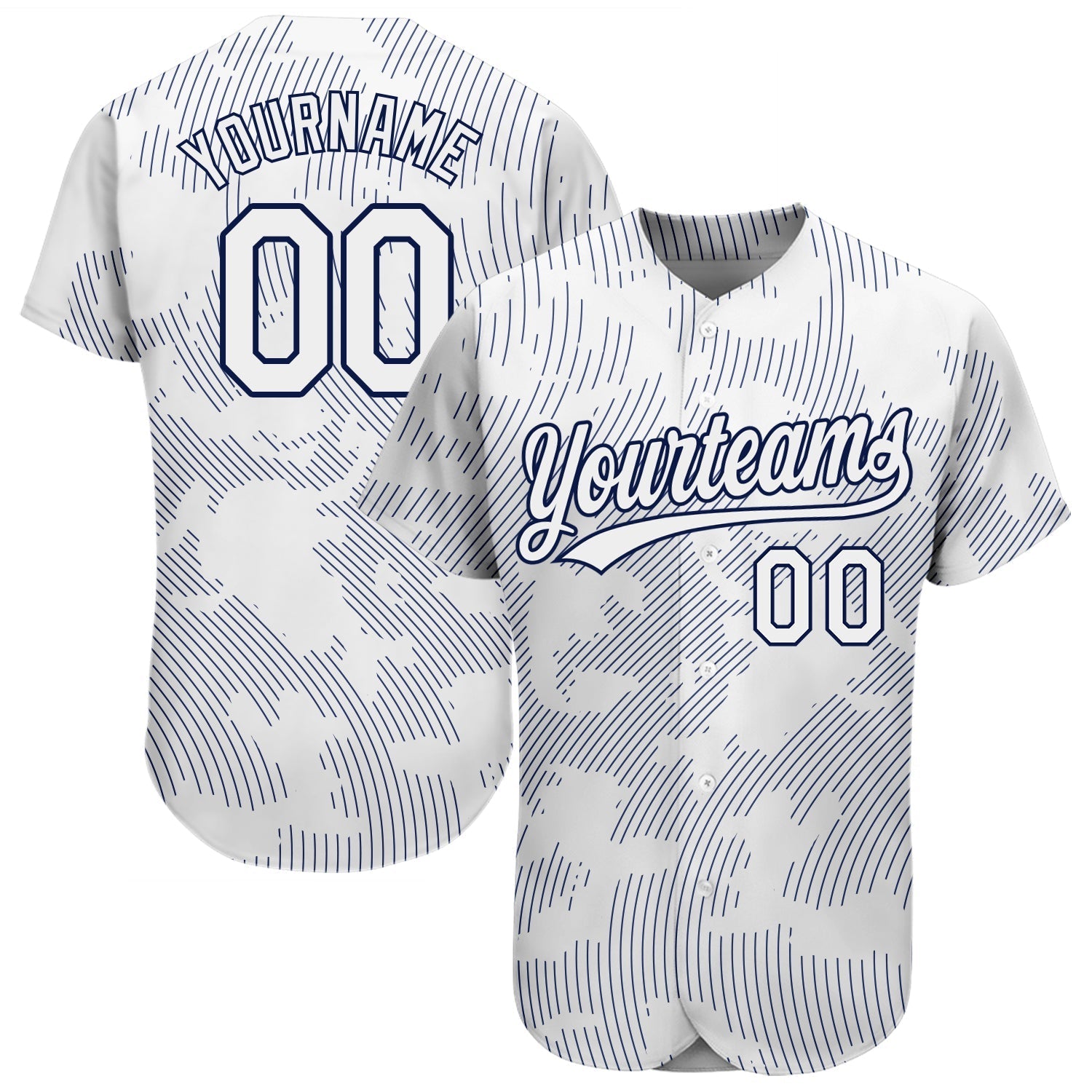 Custom White White-Navy 3D Pattern Design Authentic Baseball Jersey baseball jersey product view 1