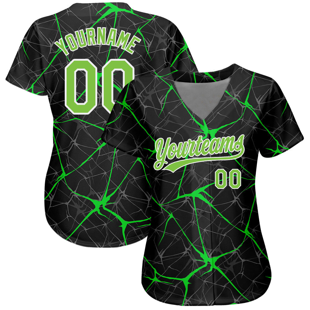 Custom Black Neon Green-White 3D Pattern Design Authentic Baseball Jersey baseball jersey product view 3