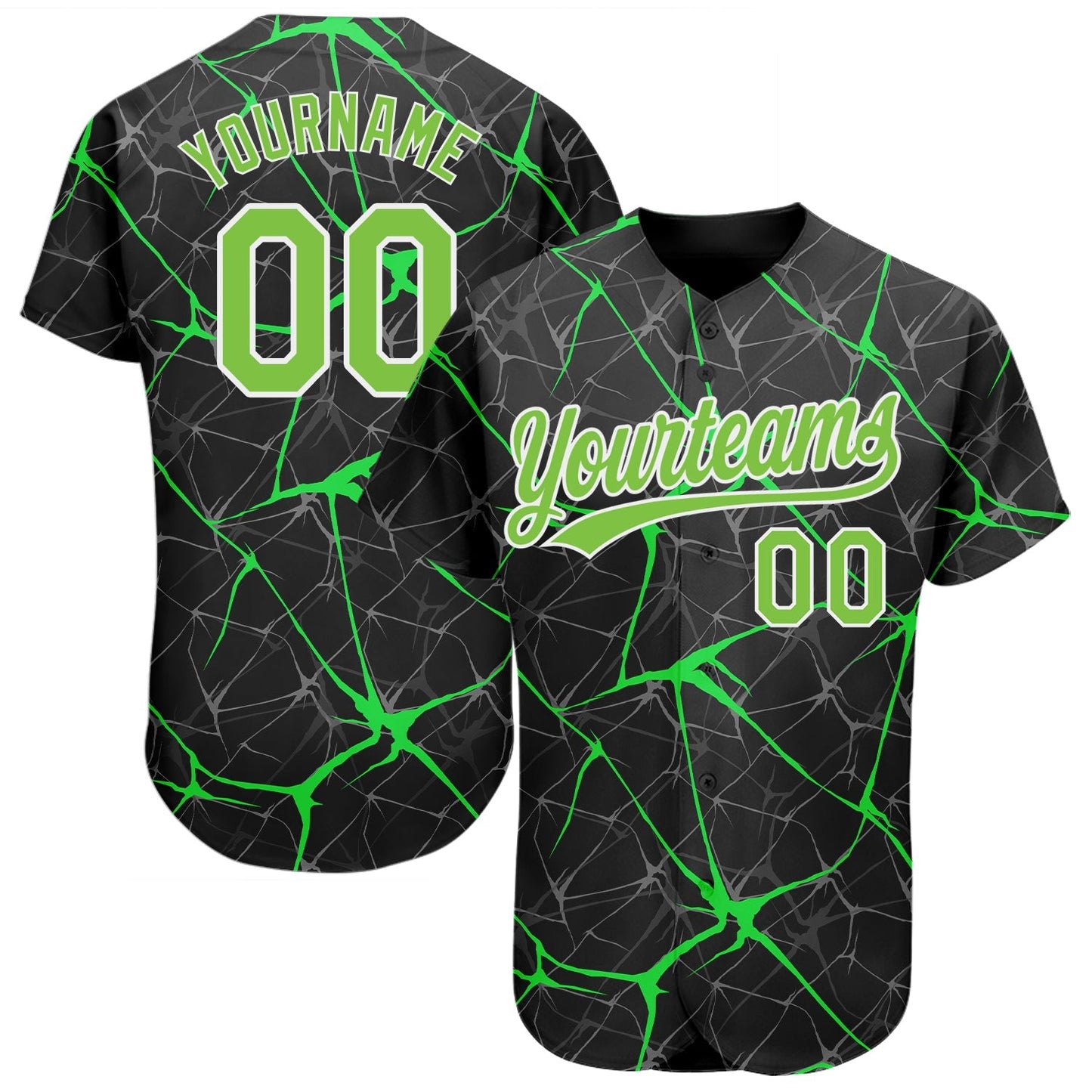 Custom Black Neon Green-White 3D Pattern Design Authentic Baseball Jersey baseball jersey product view 1