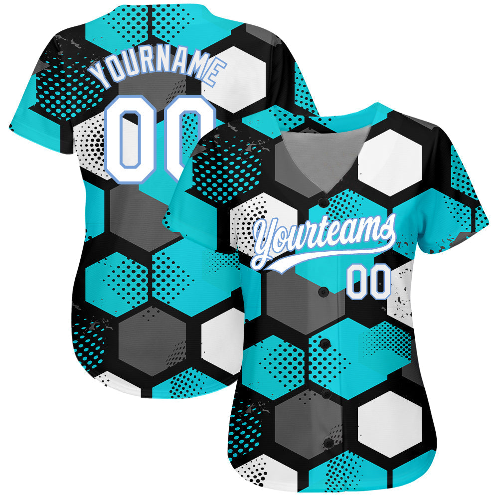 Custom Teal White-Light Blue 3D Pattern Design Authentic Baseball Jersey baseball jersey product view 2