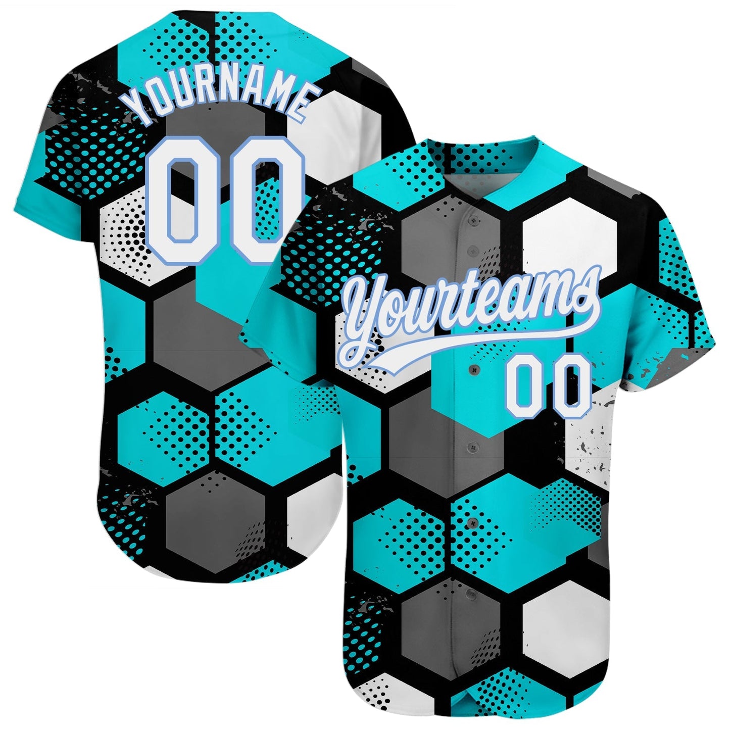 Custom Teal White-Light Blue 3D Pattern Design Authentic Baseball Jersey baseball jersey product view 1