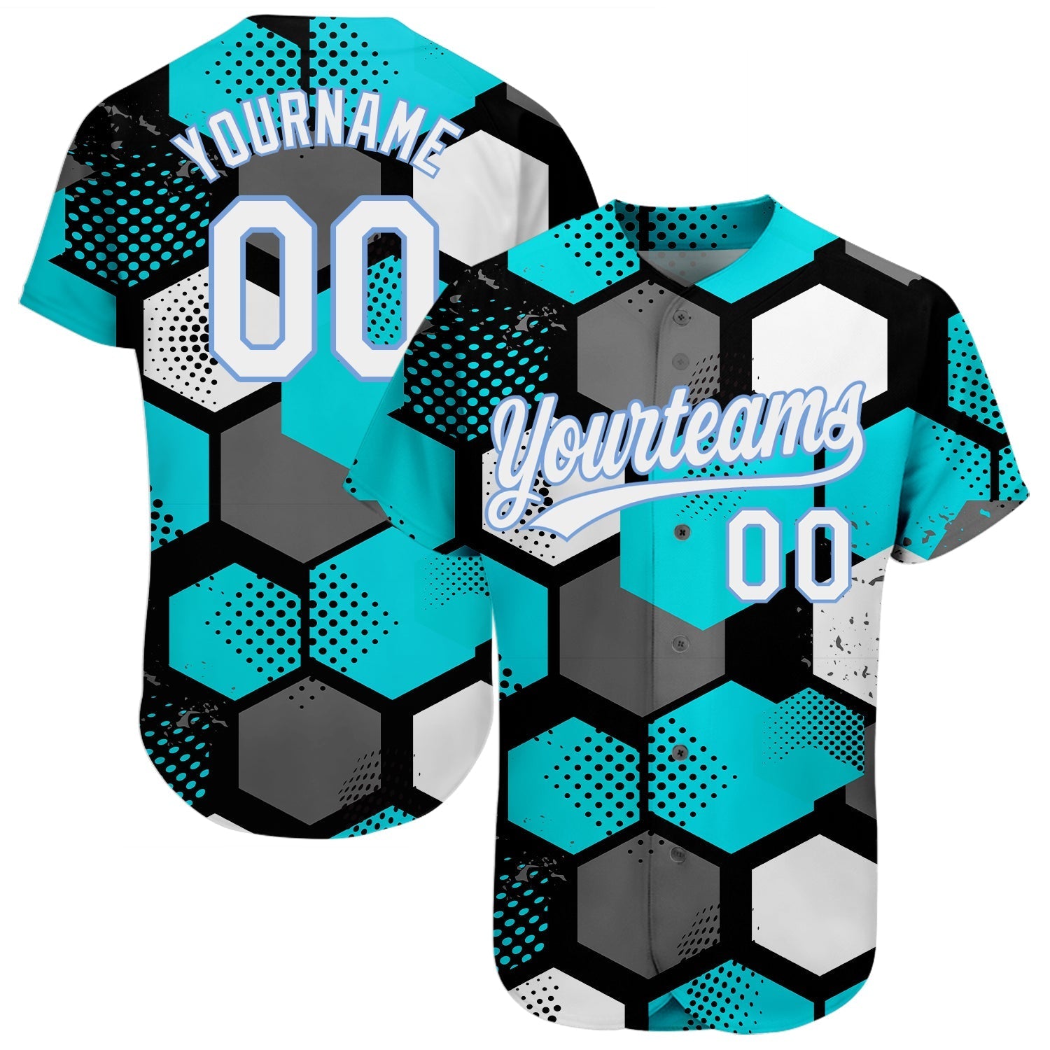 Custom Teal White-Light Blue 3D Pattern Design Authentic Baseball Jersey baseball jersey product view 1
