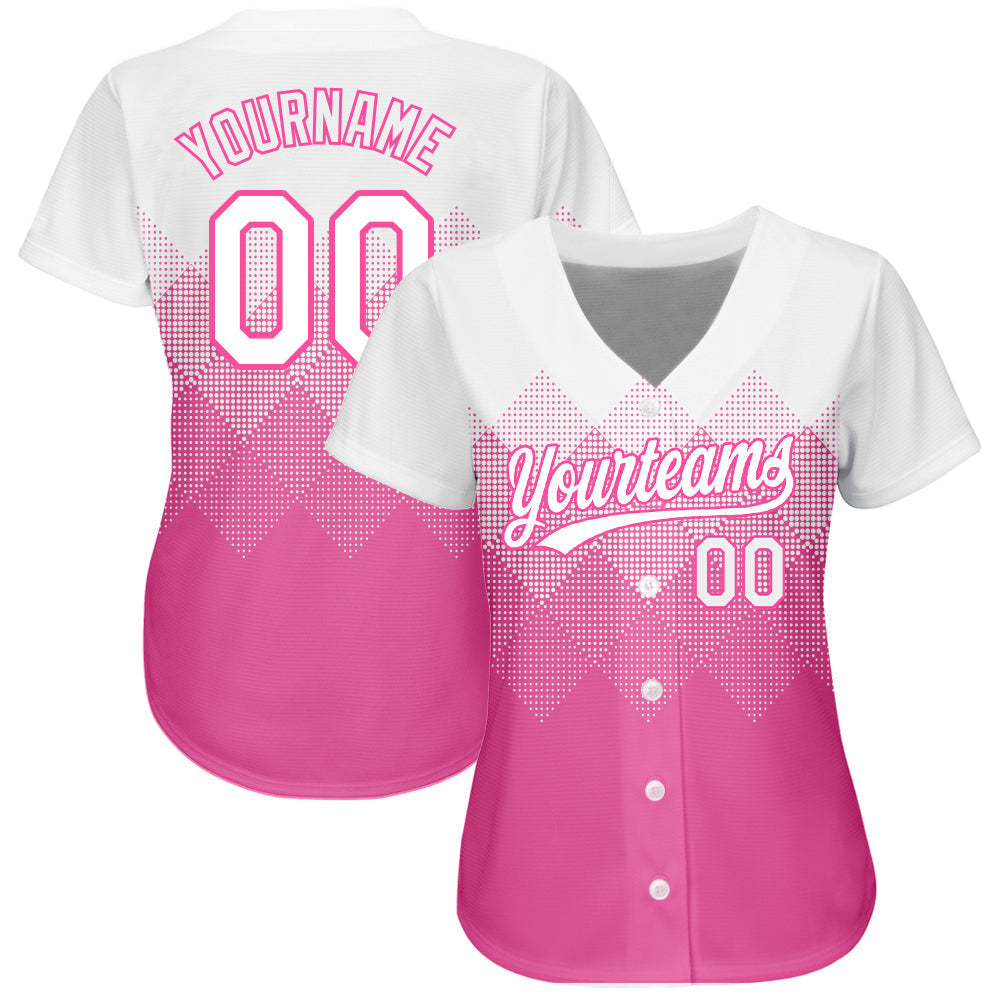 Custom Pink White 3D Pattern Design Authentic Baseball Jersey baseball jersey product view 2