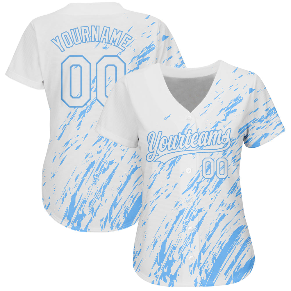 Custom White Light Blue 3D Pattern Design Authentic Baseball Jersey baseball jersey product view 2