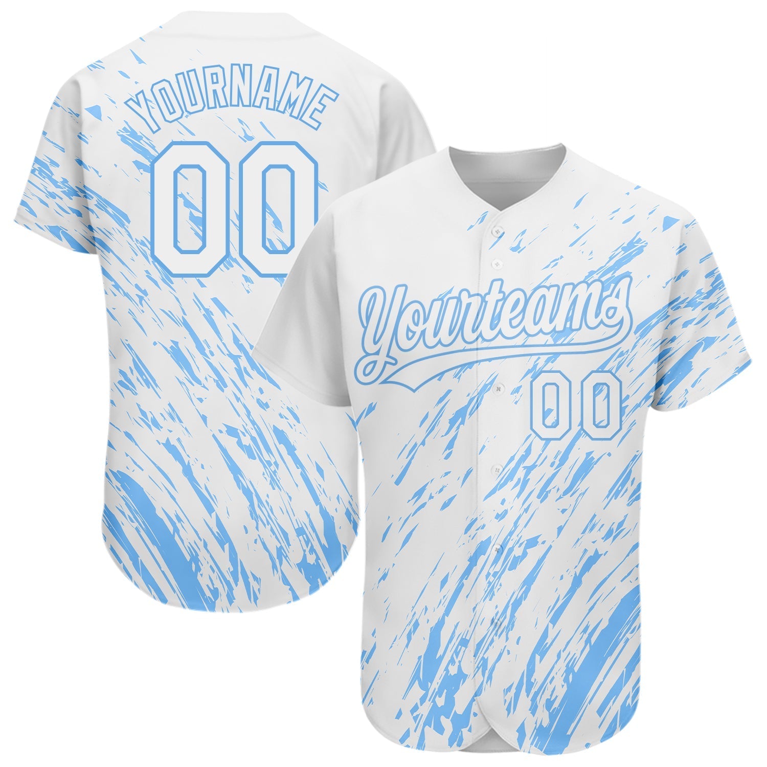 Custom White Light Blue 3D Pattern Design Authentic Baseball Jersey baseball jersey product view 1