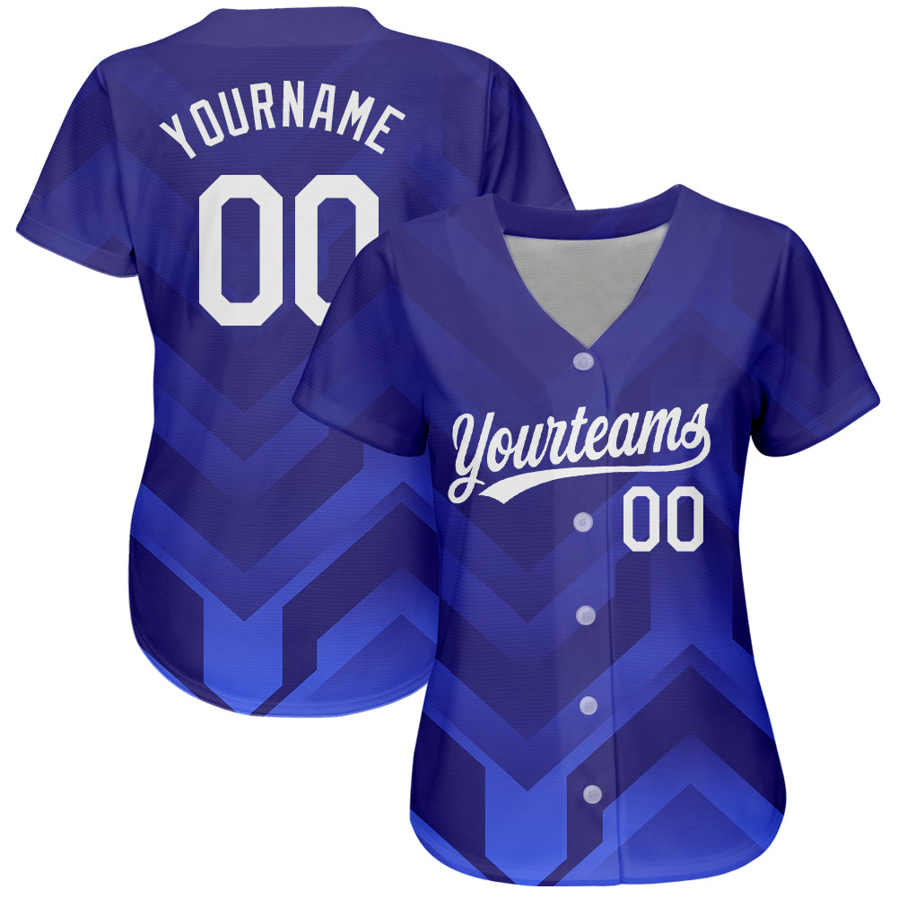 Custom Royal White-Navy 3D Pattern Design Authentic Baseball Jersey baseball jersey product view 2