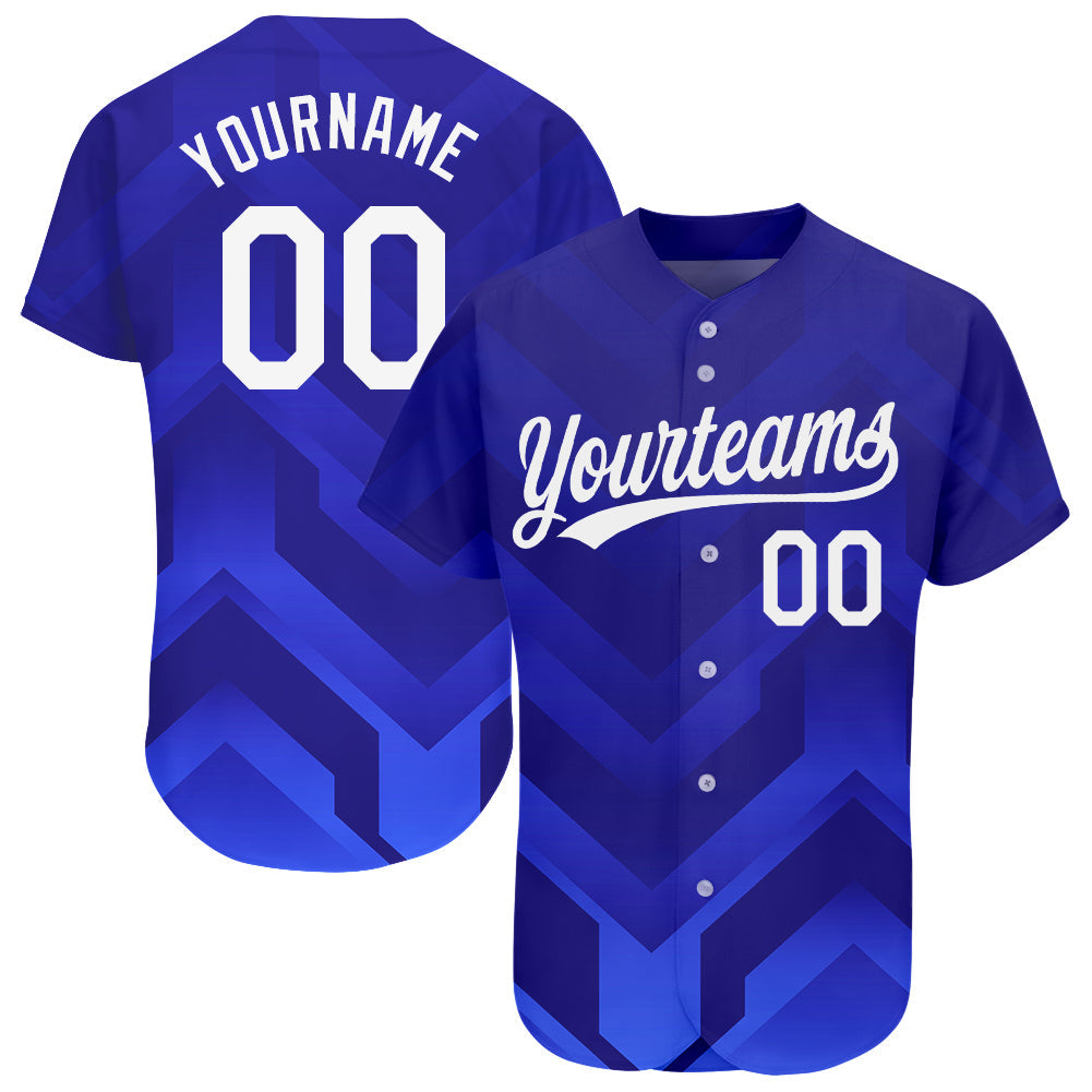 Custom Royal White-Navy 3D Pattern Design Authentic Baseball Jersey baseball jersey product view 1