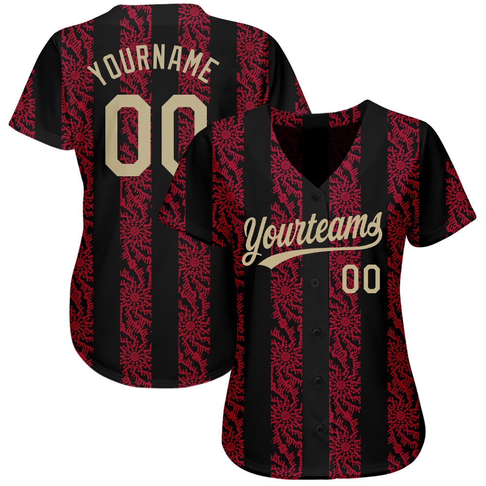 Custom Black Vegas Gold-Red 3D Pattern Design Authentic Baseball Jersey baseball jersey product view 2
