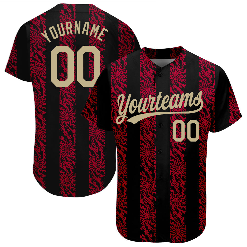 Custom Black Vegas Gold-Red 3D Pattern Design Authentic Baseball Jersey baseball jersey product view 1