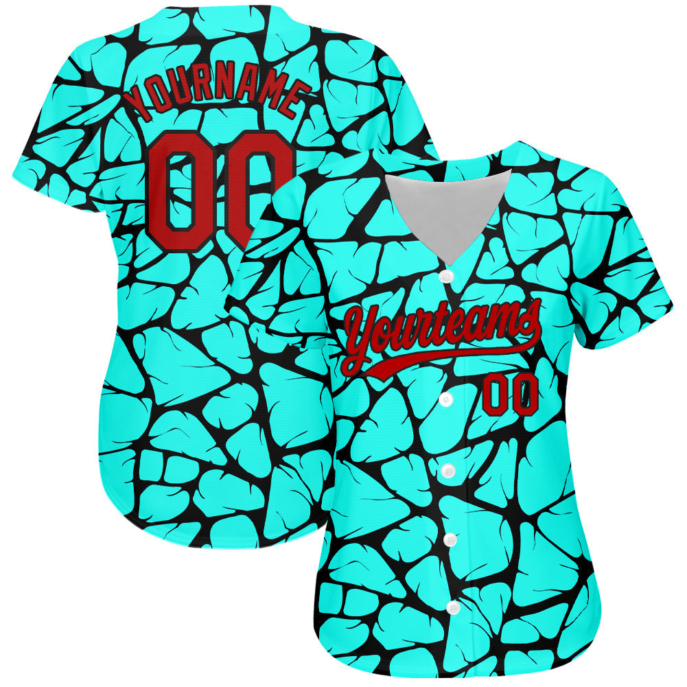 Custom Teal Red-Black 3D Pattern Design Authentic Baseball Jersey baseball jersey product view 2