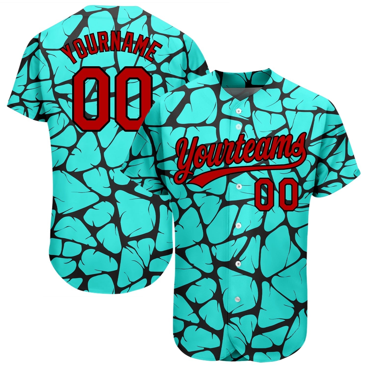 Custom Teal Red-Black 3D Pattern Design Authentic Baseball Jersey baseball jersey product view 1