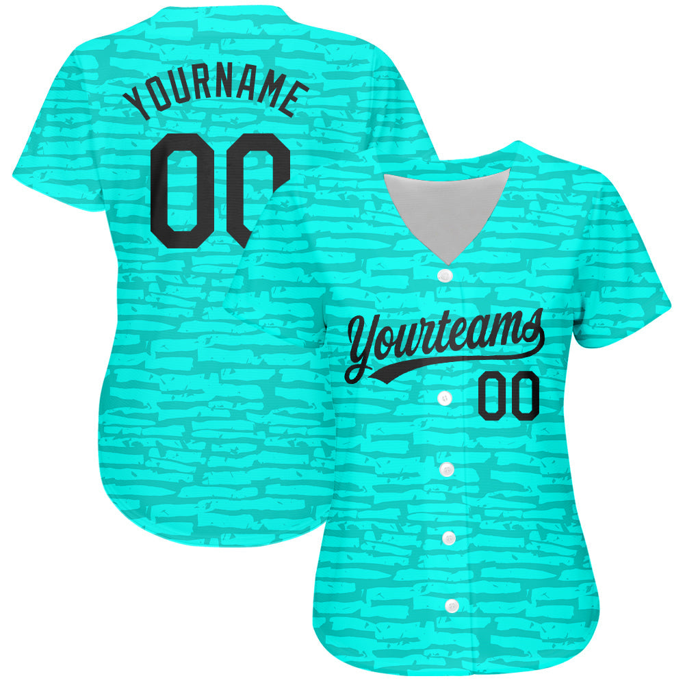 Custom Teal Black 3D Pattern Design Authentic Baseball Jersey baseball jersey product view 2