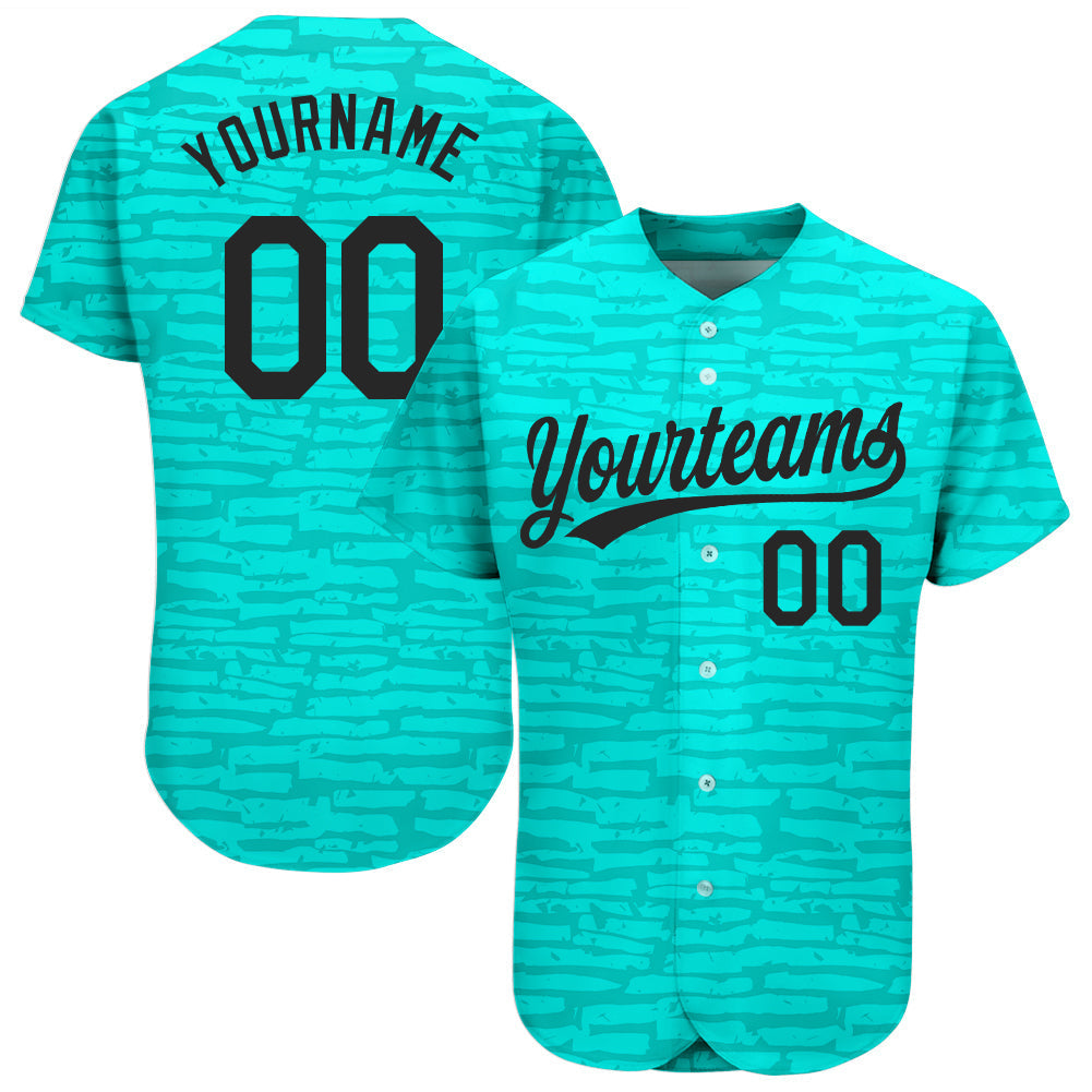 Custom Teal Black 3D Pattern Design Authentic Baseball Jersey baseball jersey product view 1