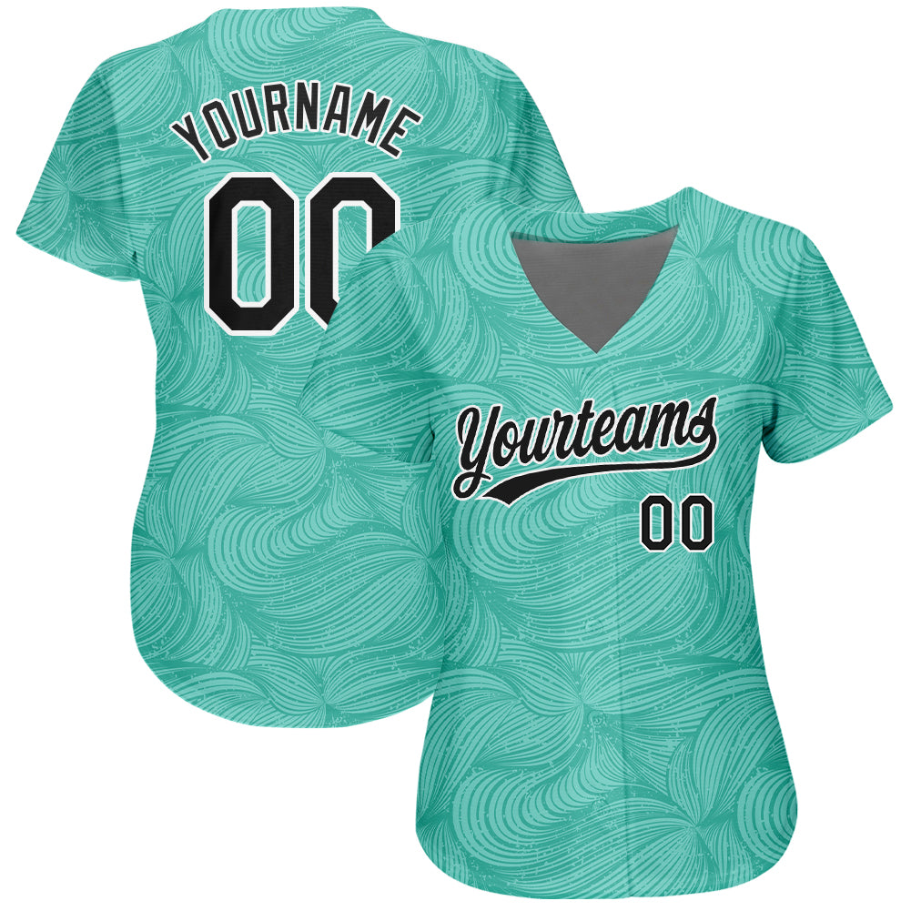 Custom Teal Black-White 3D Pattern Design Authentic Baseball Jersey baseball jersey product view 2