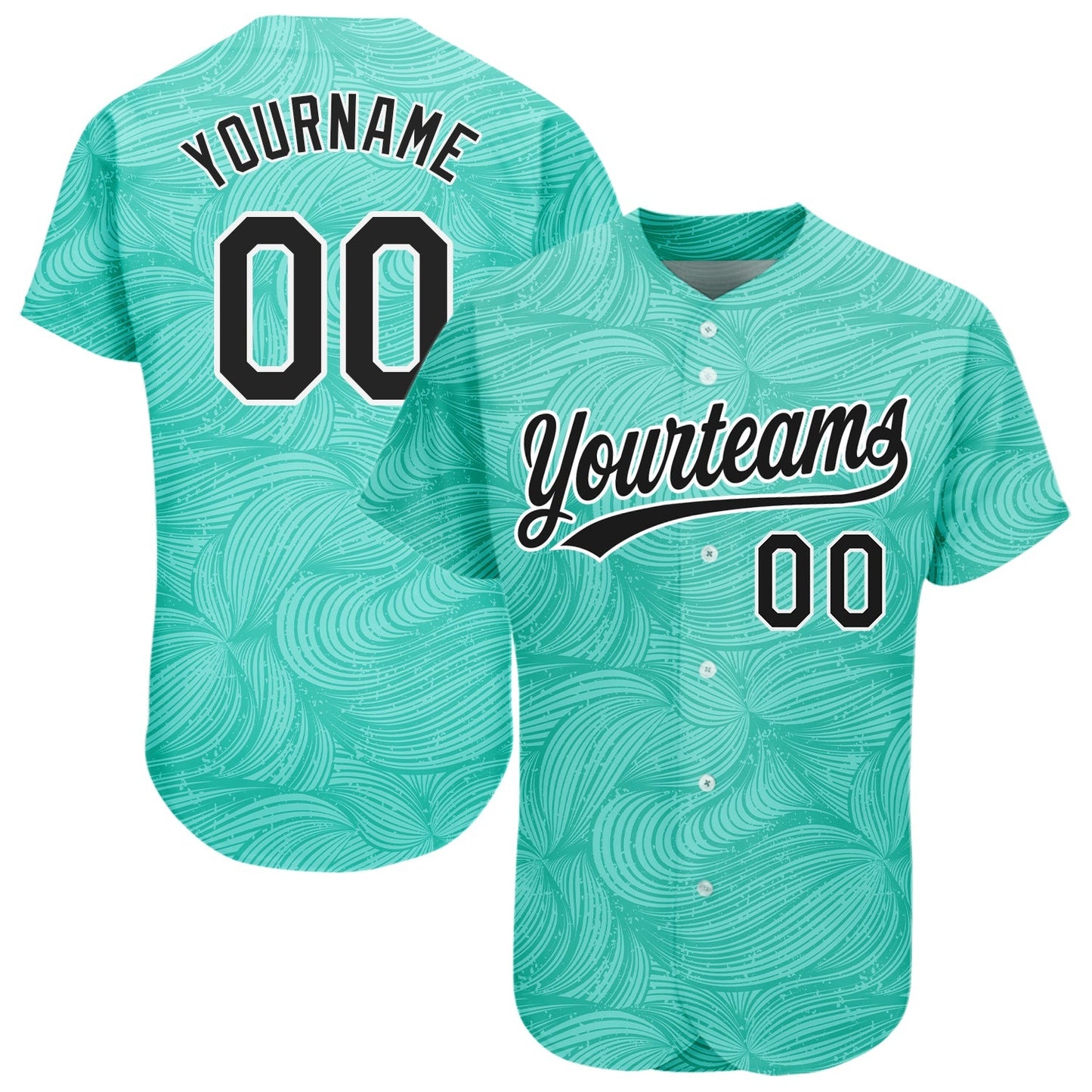 Custom Teal Black-White 3D Pattern Design Authentic Baseball Jersey baseball jersey product view 1