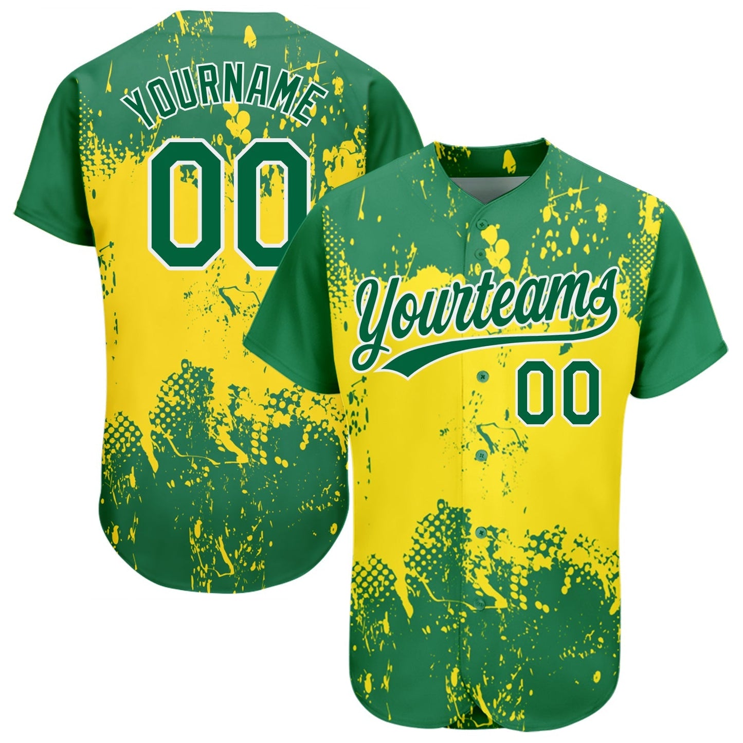 Custom Gold Green-White 3D Pattern Design Authentic Baseball Jersey baseball jersey product view 1
