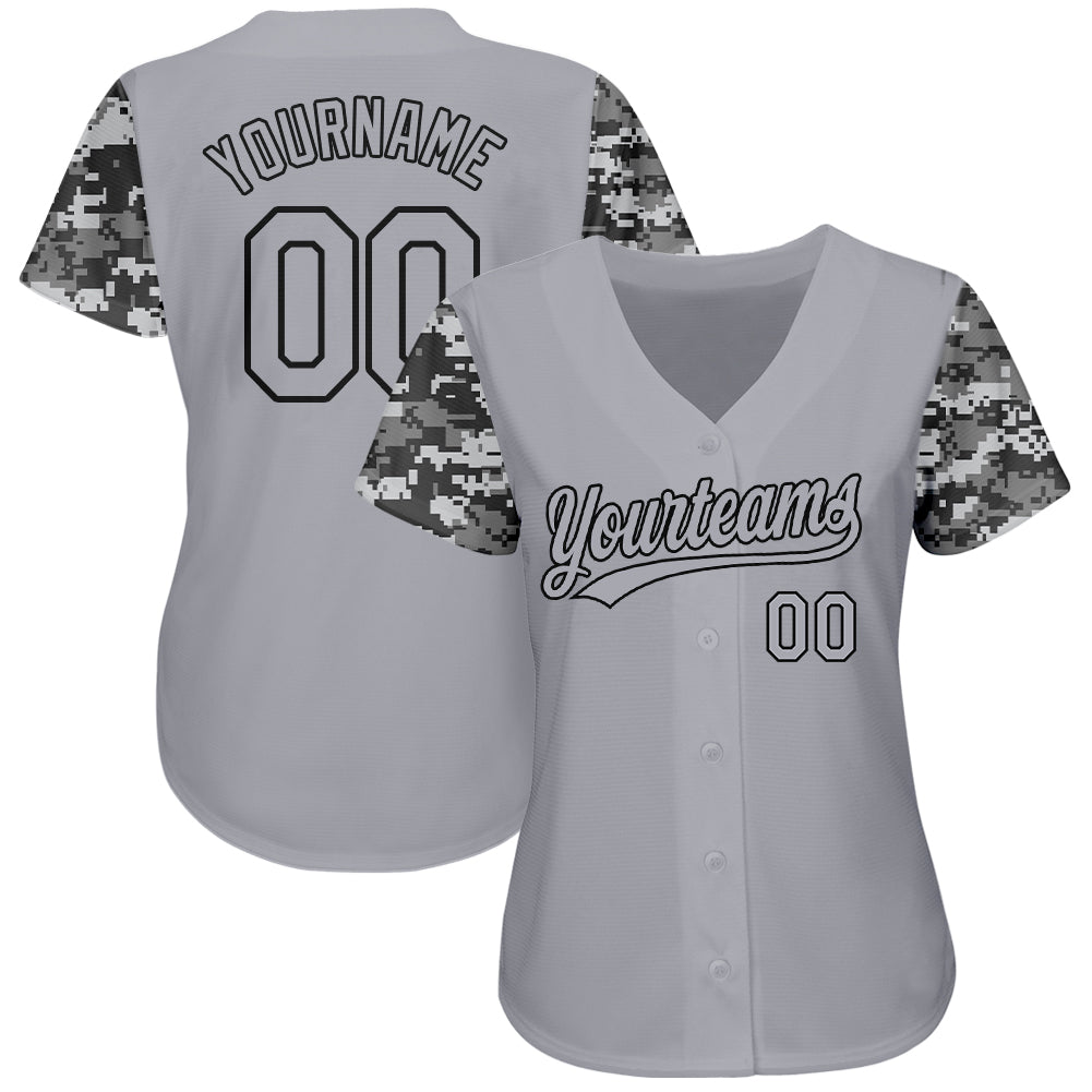 Custom Gray Black Digital Camo Two Tone Authentic Baseball Jersey baseball jersey product view 2