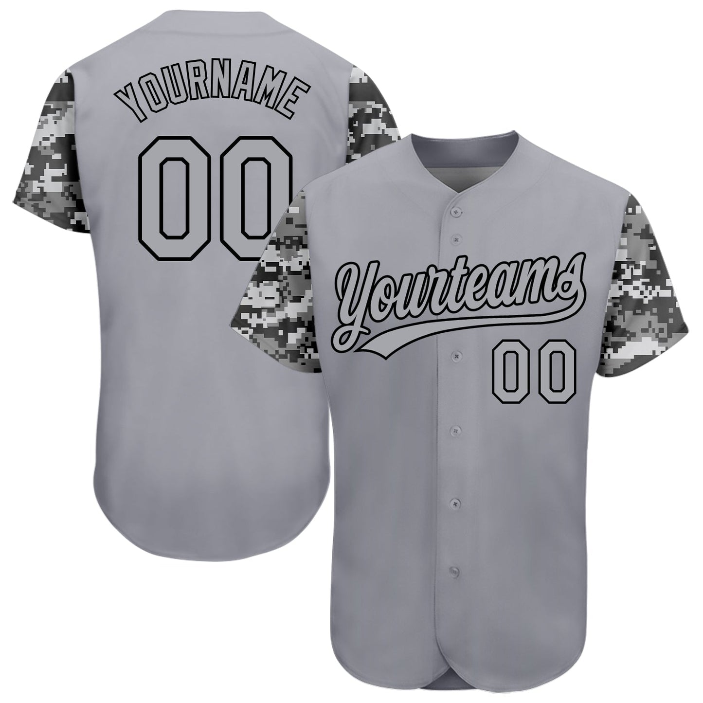 Custom Gray Black Digital Camo Two Tone Authentic Baseball Jersey baseball jersey product view 1