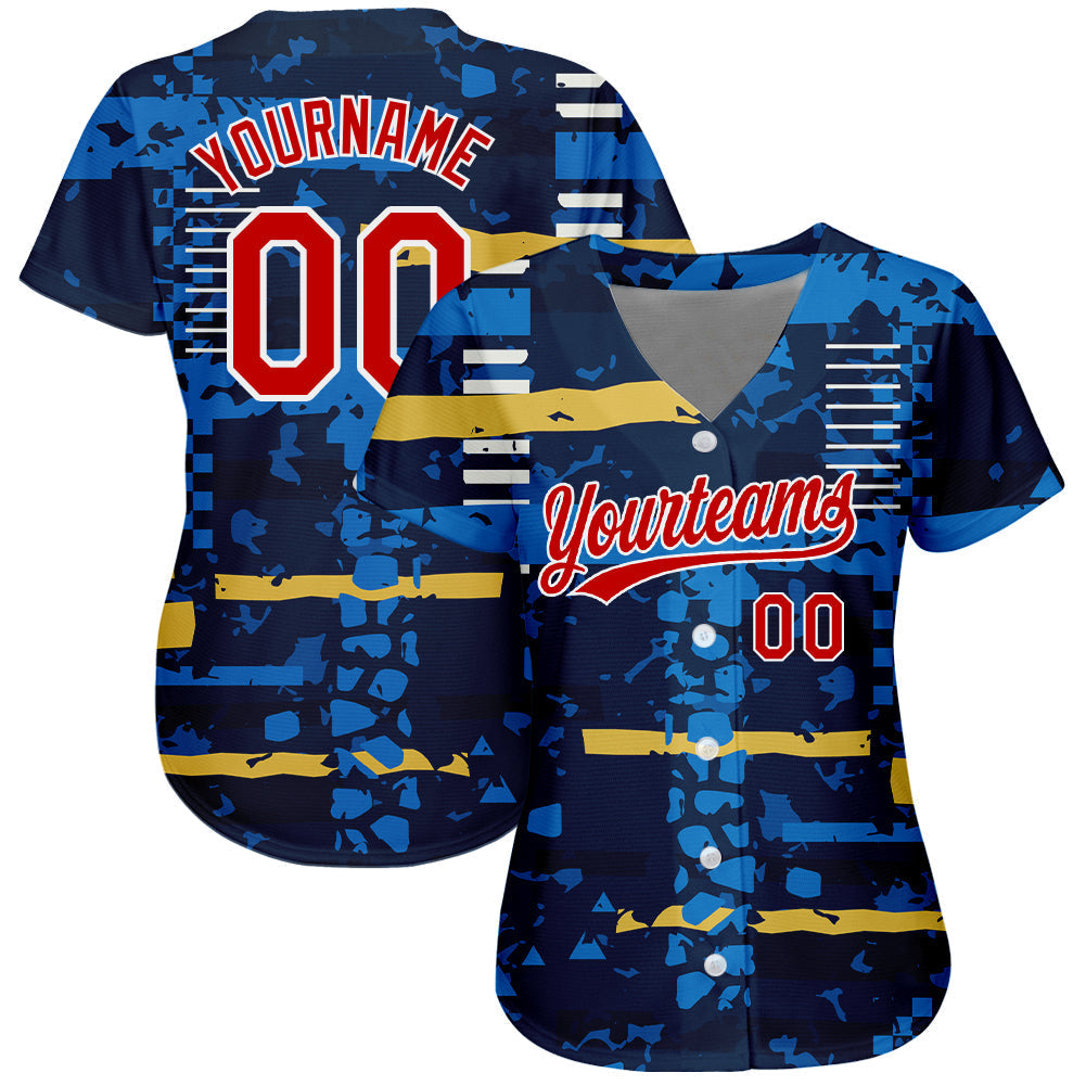 Custom Navy Red-White 3D Pattern Design Authentic Baseball Jersey baseball jersey product view 2