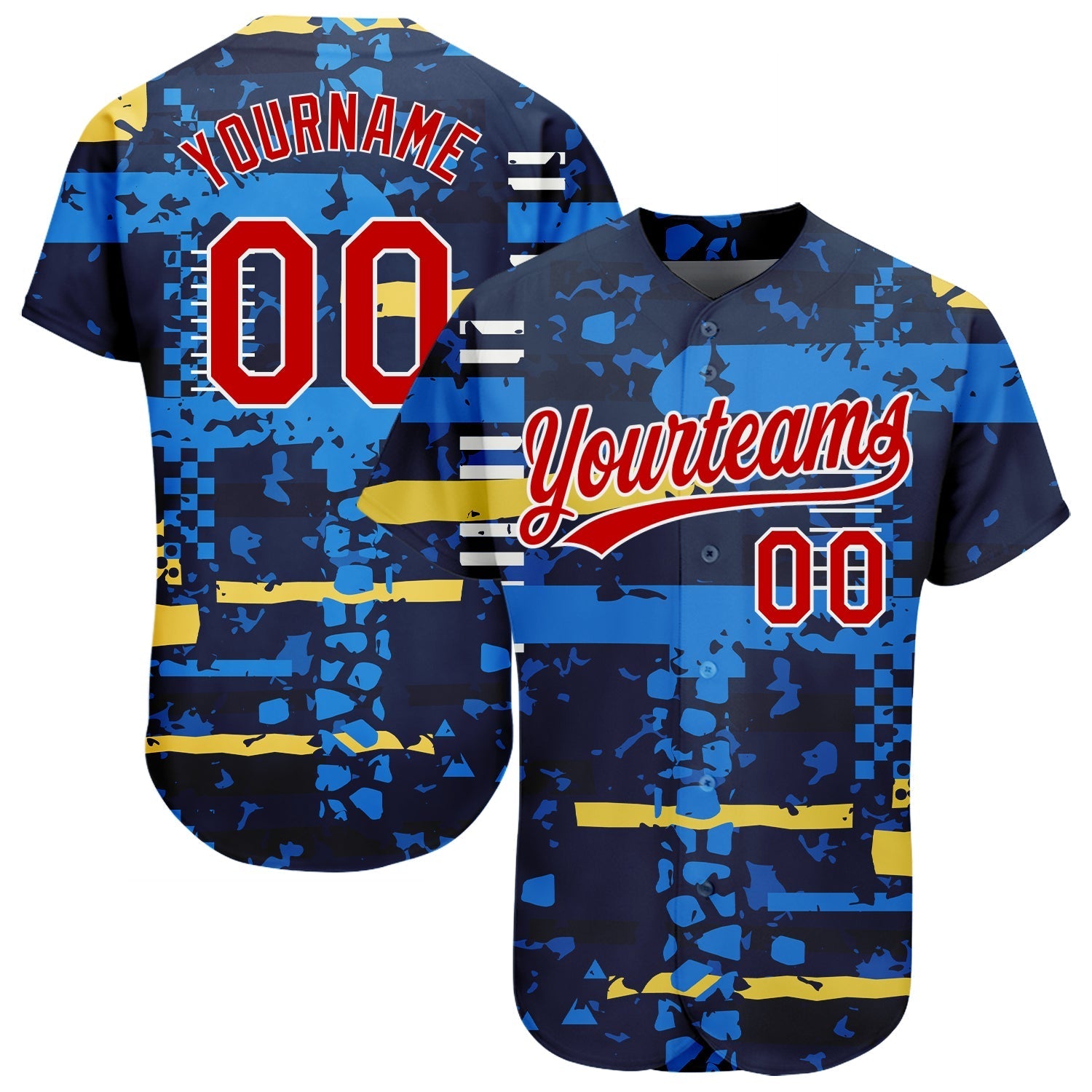 Custom Navy Red-White 3D Pattern Design Authentic Baseball Jersey baseball jersey product view 1