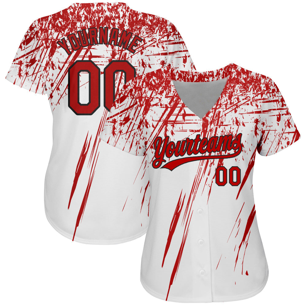 Custom White Red-Black 3D Pattern Design Authentic Baseball Jersey baseball jersey product view 2