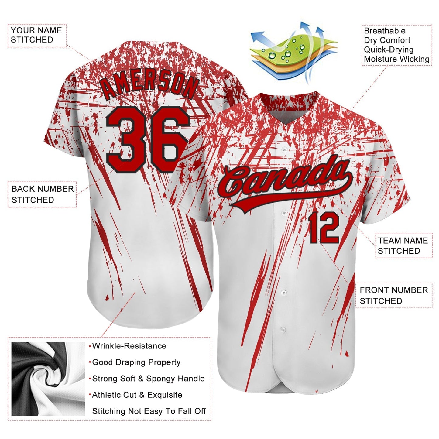 Custom White Red-Black 3D Pattern Design Authentic Baseball Jersey baseball jersey product view 3