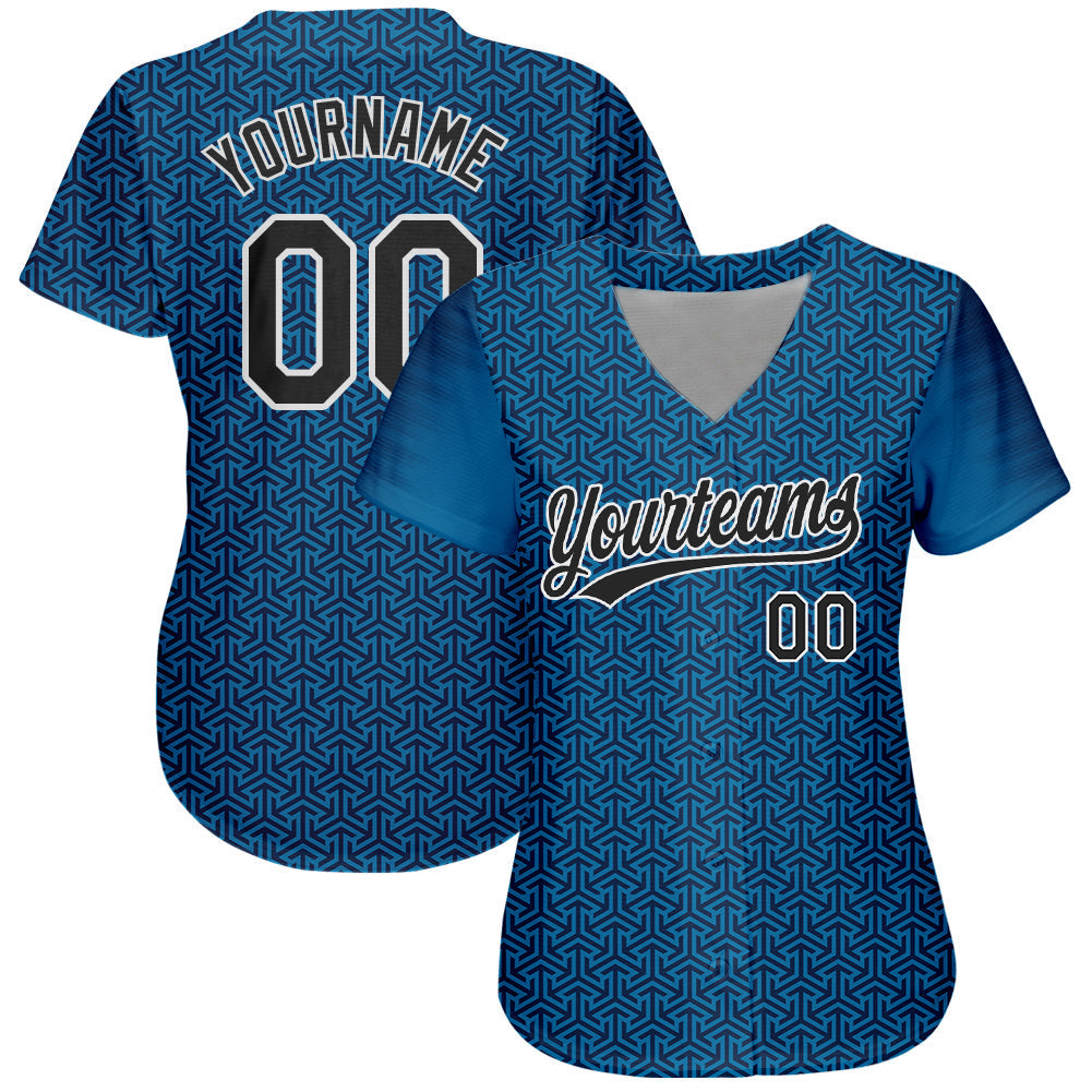Custom Blue Black-White 3D Pattern Design Authentic Baseball Jersey baseball jersey product view 2