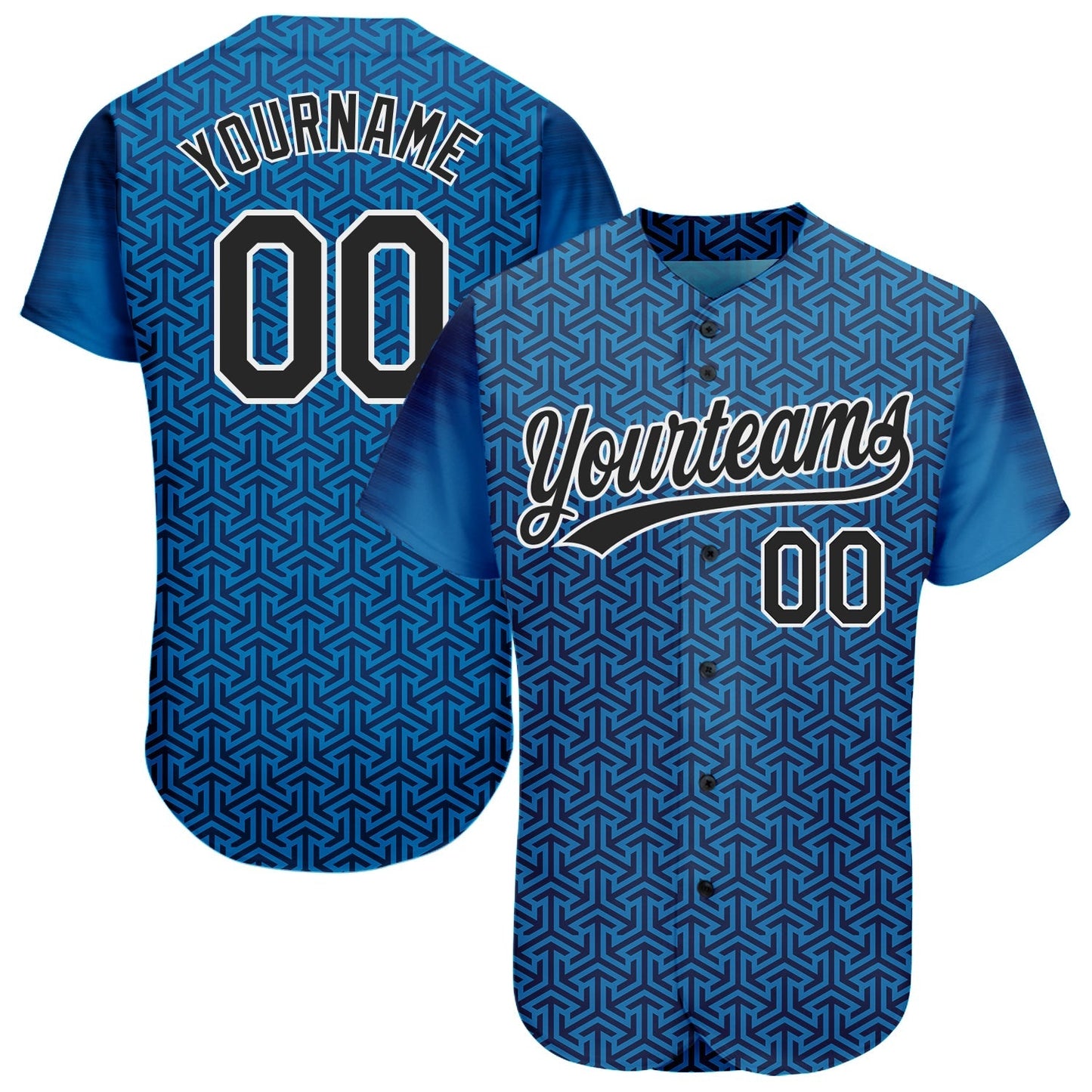 Custom Blue Black-White 3D Pattern Design Authentic Baseball Jersey baseball jersey product view 1