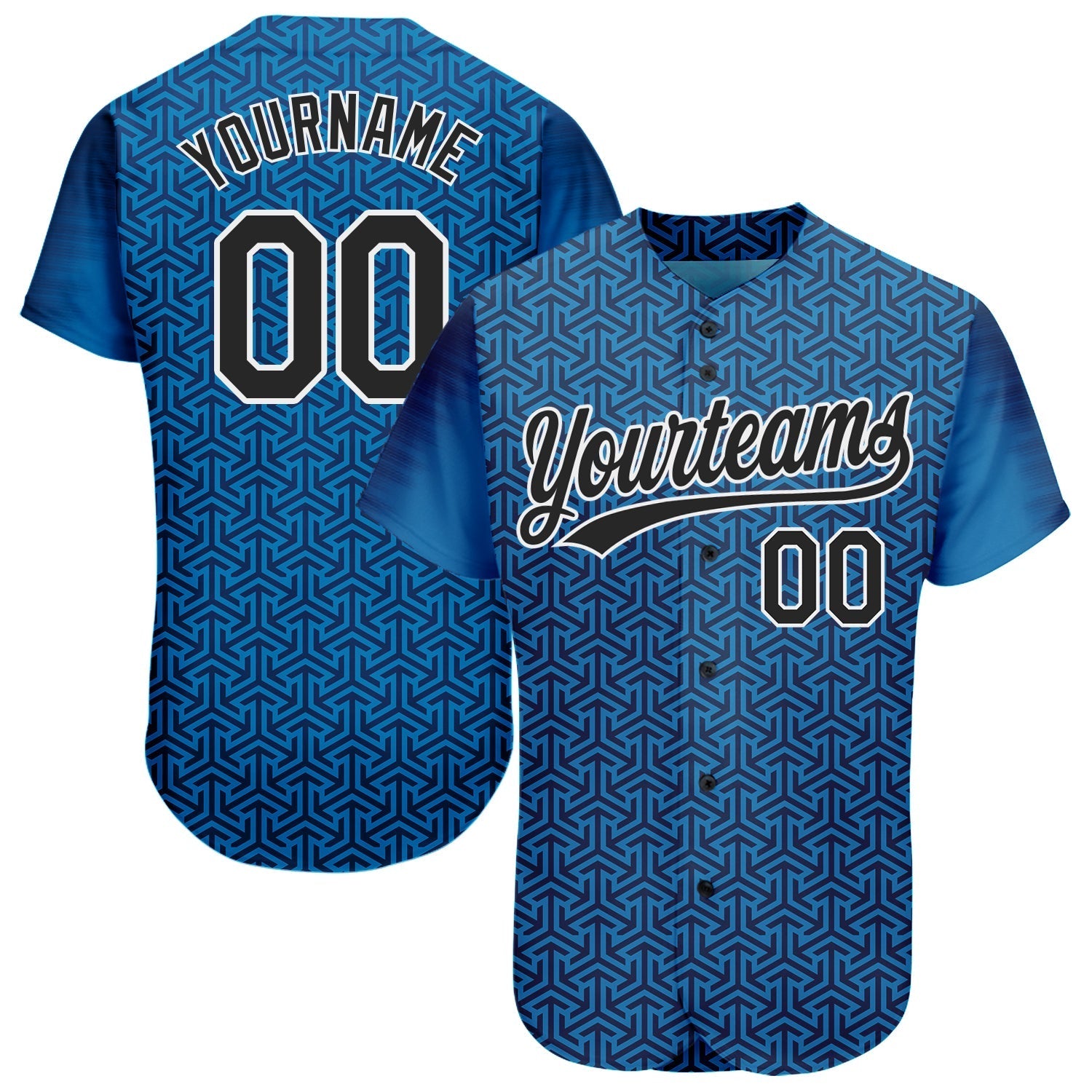 Custom Blue Black-White 3D Pattern Design Authentic Baseball Jersey baseball jersey product view 1
