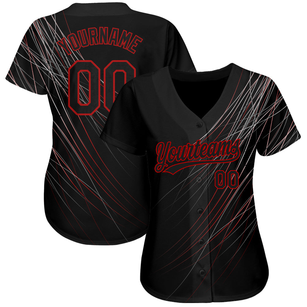 Custom Black Black-Red 3D Pattern Design Authentic Baseball Jersey baseball jersey product view 2