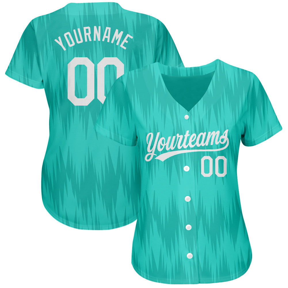 Custom Teal White 3D Pattern Design Authentic Baseball Jersey baseball jersey product view 2