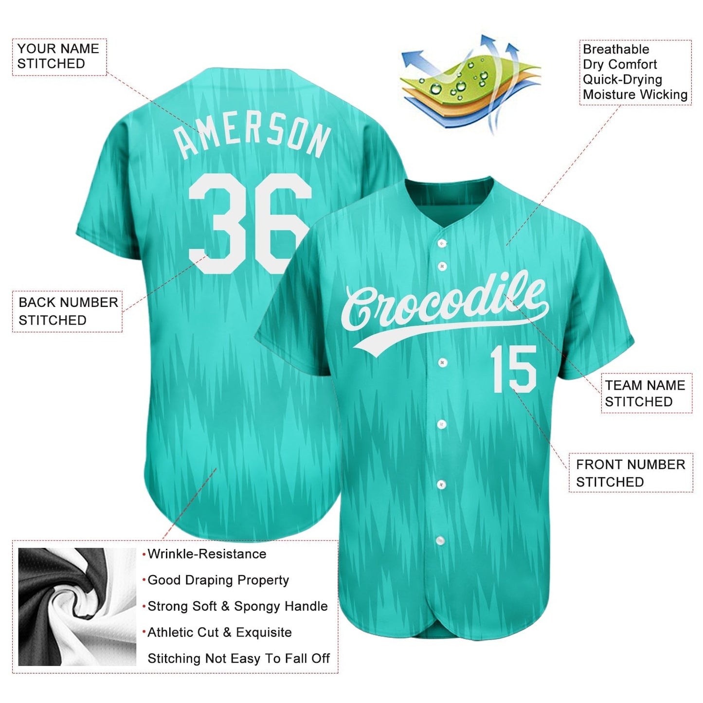 Custom Teal White 3D Pattern Design Authentic Baseball Jersey baseball jersey product view 3