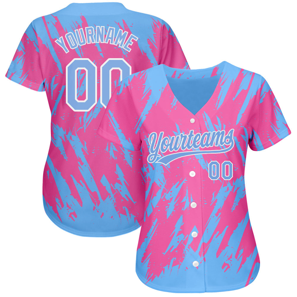 Custom Pink Powder Blue-White 3D Pattern Design Authentic Baseball Jersey baseball jersey product view 2