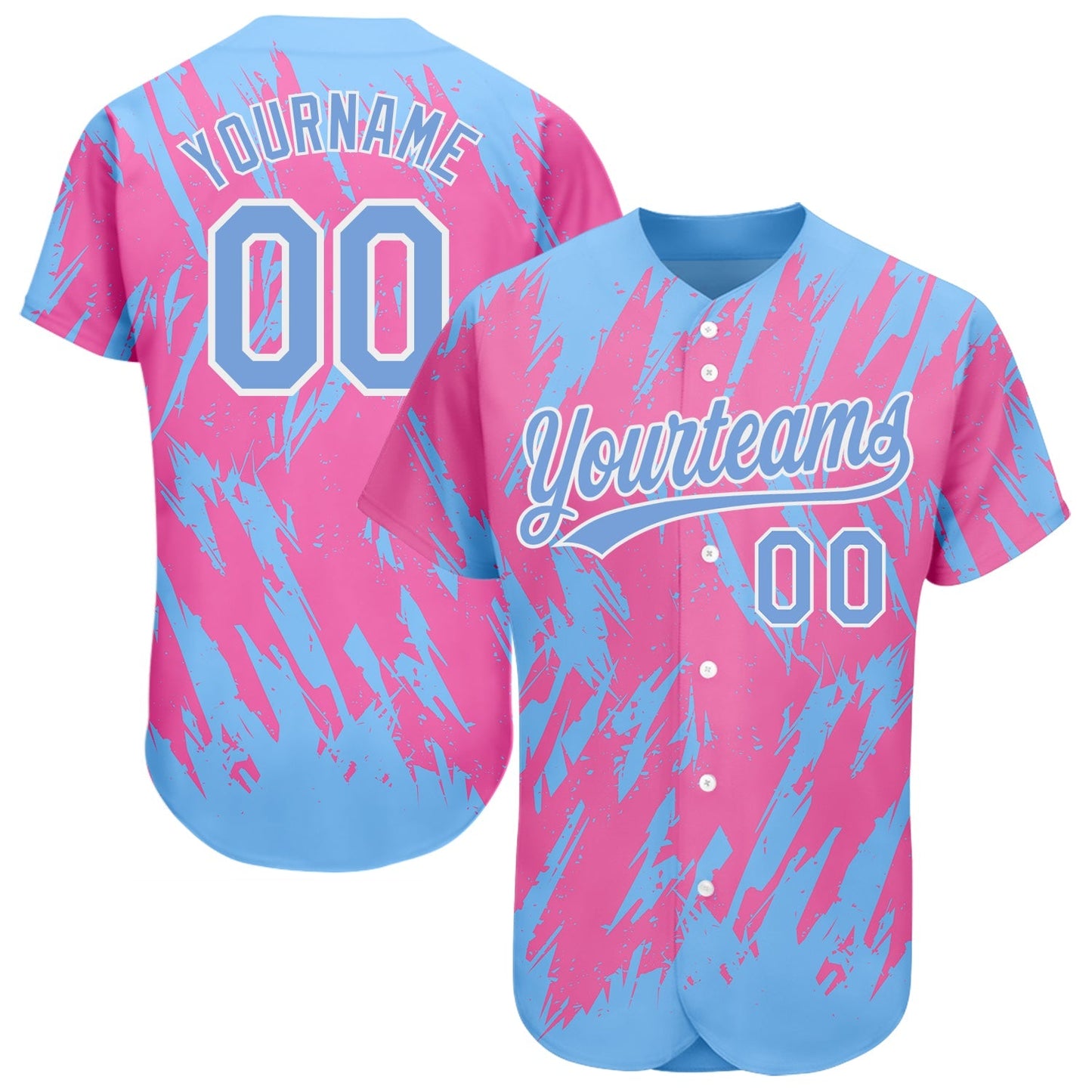 Custom Pink Powder Blue-White 3D Pattern Design Authentic Baseball Jersey baseball jersey product view 1