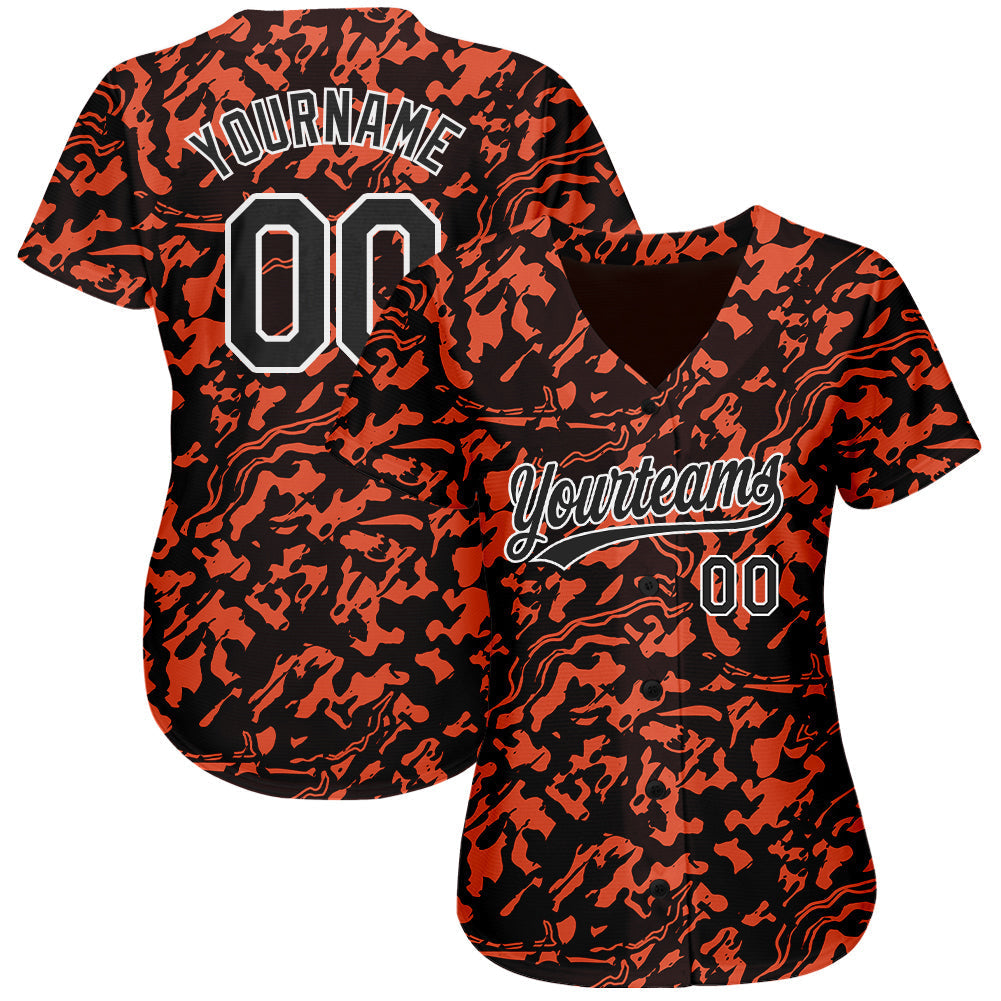 Custom Orange Black-White 3D Pattern Design Authentic Baseball Jersey baseball jersey product view 2