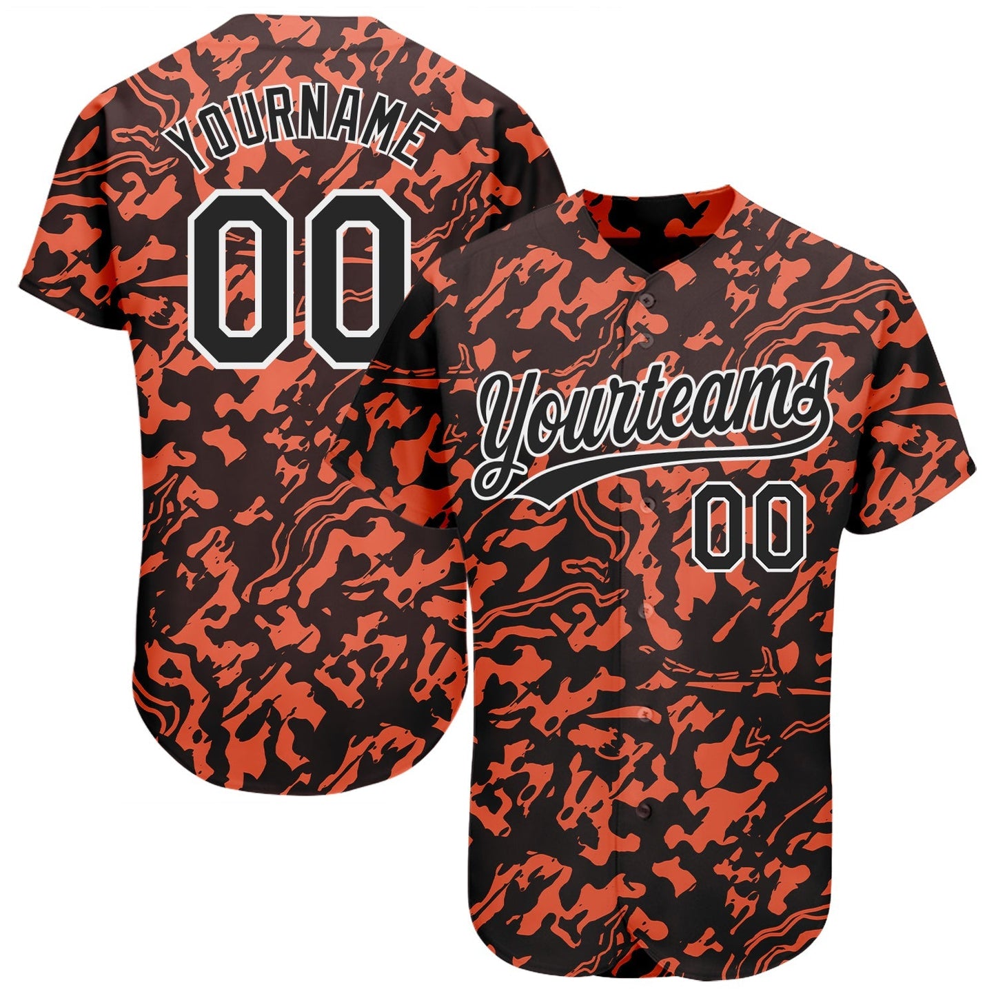 Custom Orange Black-White 3D Pattern Design Authentic Baseball Jersey baseball jersey product view 1
