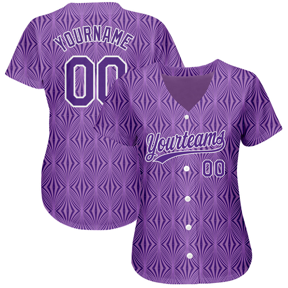 Custom Purple Purple-White 3D Pattern Design Authentic Baseball Jersey baseball jersey product view 2