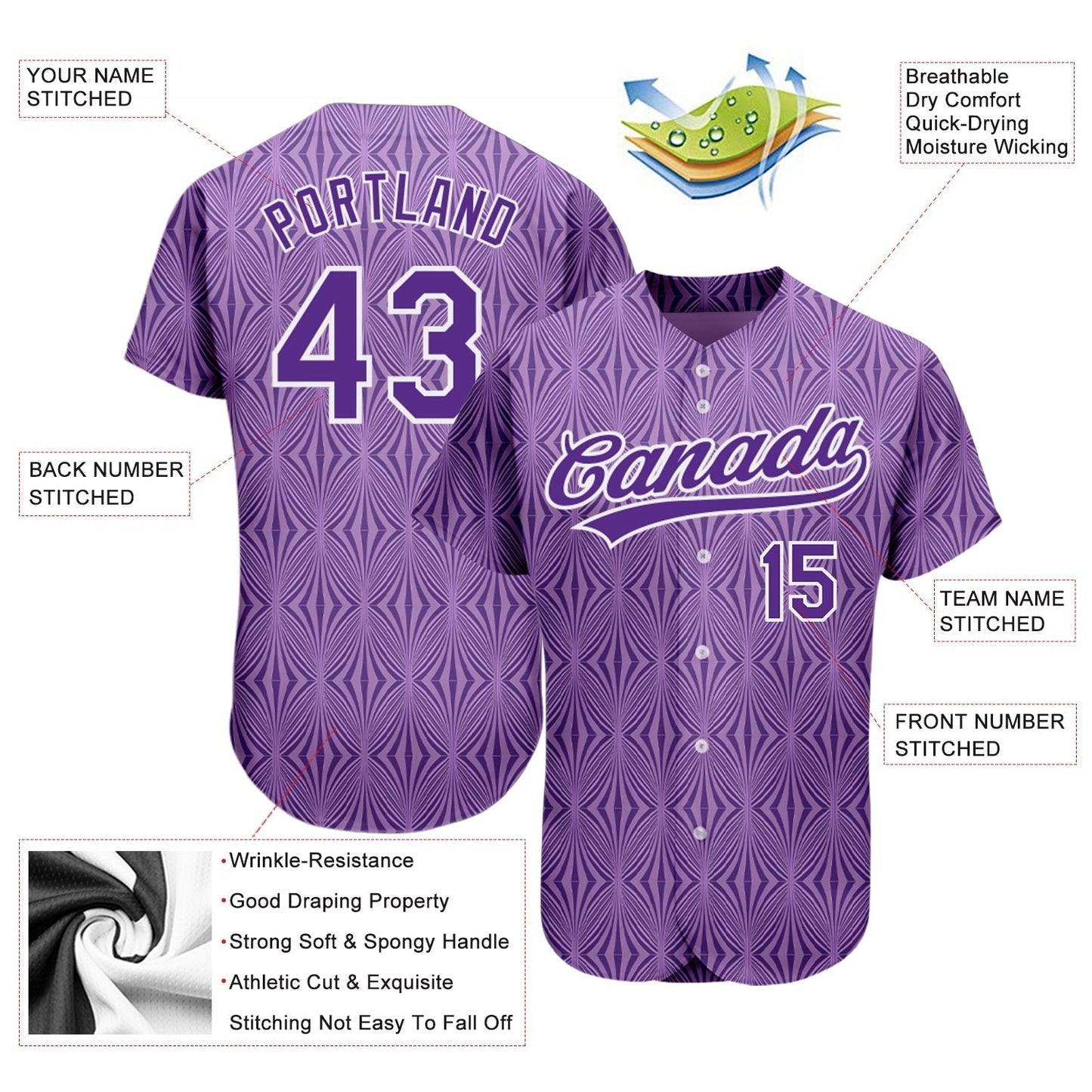 Custom Purple Purple-White 3D Pattern Design Authentic Baseball Jersey baseball jersey product view 3