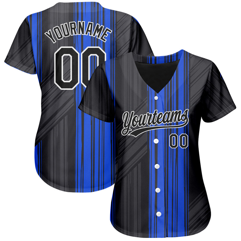 Custom Royal Black-White 3D Pattern Design Authentic Baseball Jersey baseball jersey product view 2