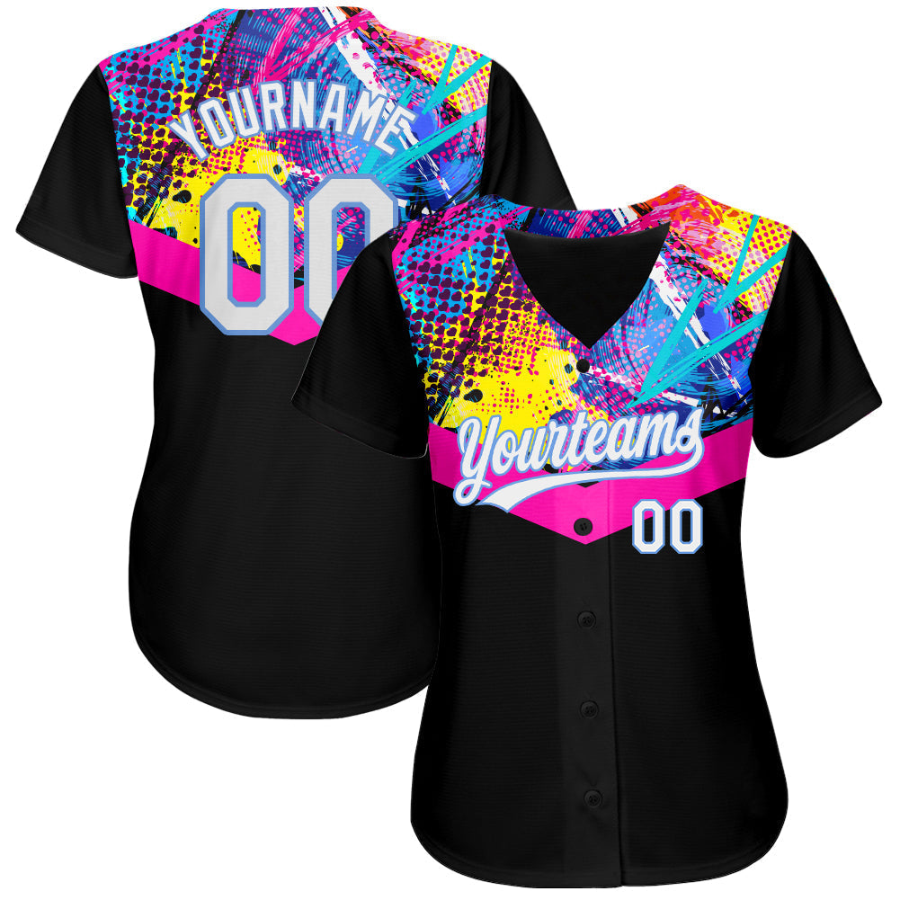Custom Black White-Light Blue 3D Pattern Design Authentic Baseball Jersey baseball jersey product view 2