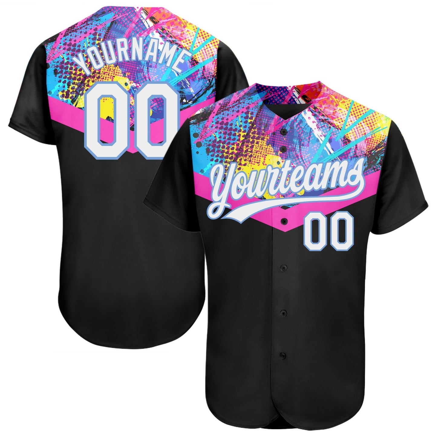 Custom Black White-Light Blue 3D Pattern Design Authentic Baseball Jersey baseball jersey product view 1