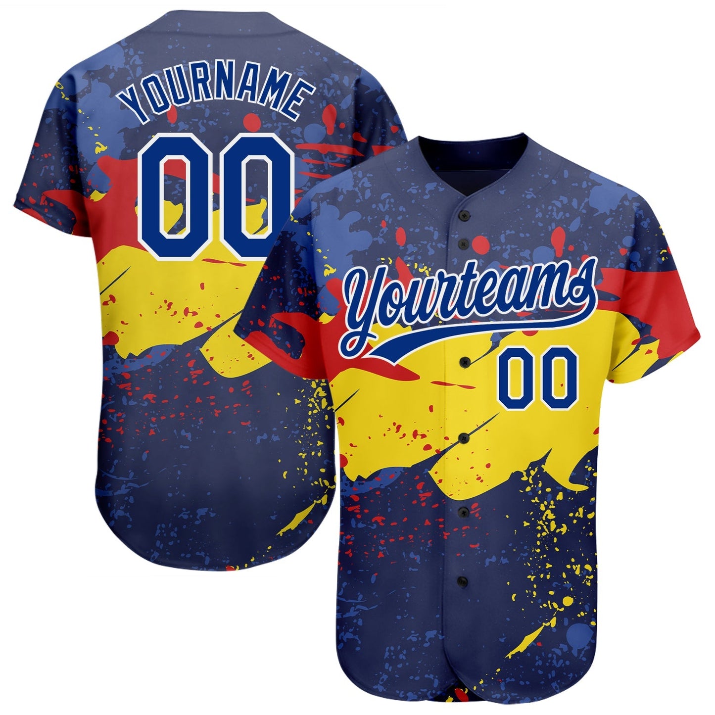 Custom Figure Royal-Gold 3D Pattern Design Authentic Baseball Jersey baseball jersey product view 1