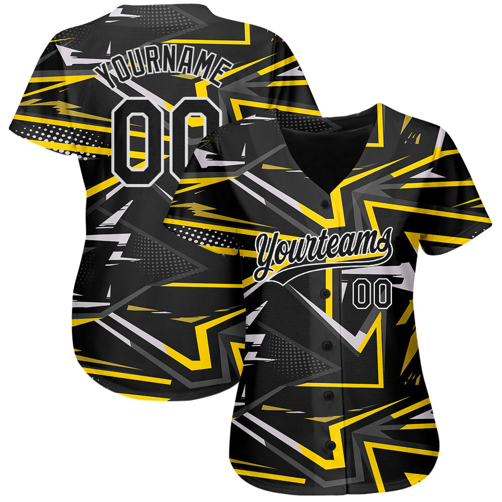 Custom Black Black-Gold 3D Pattern Design Authentic Baseball Jersey baseball jersey product view 2