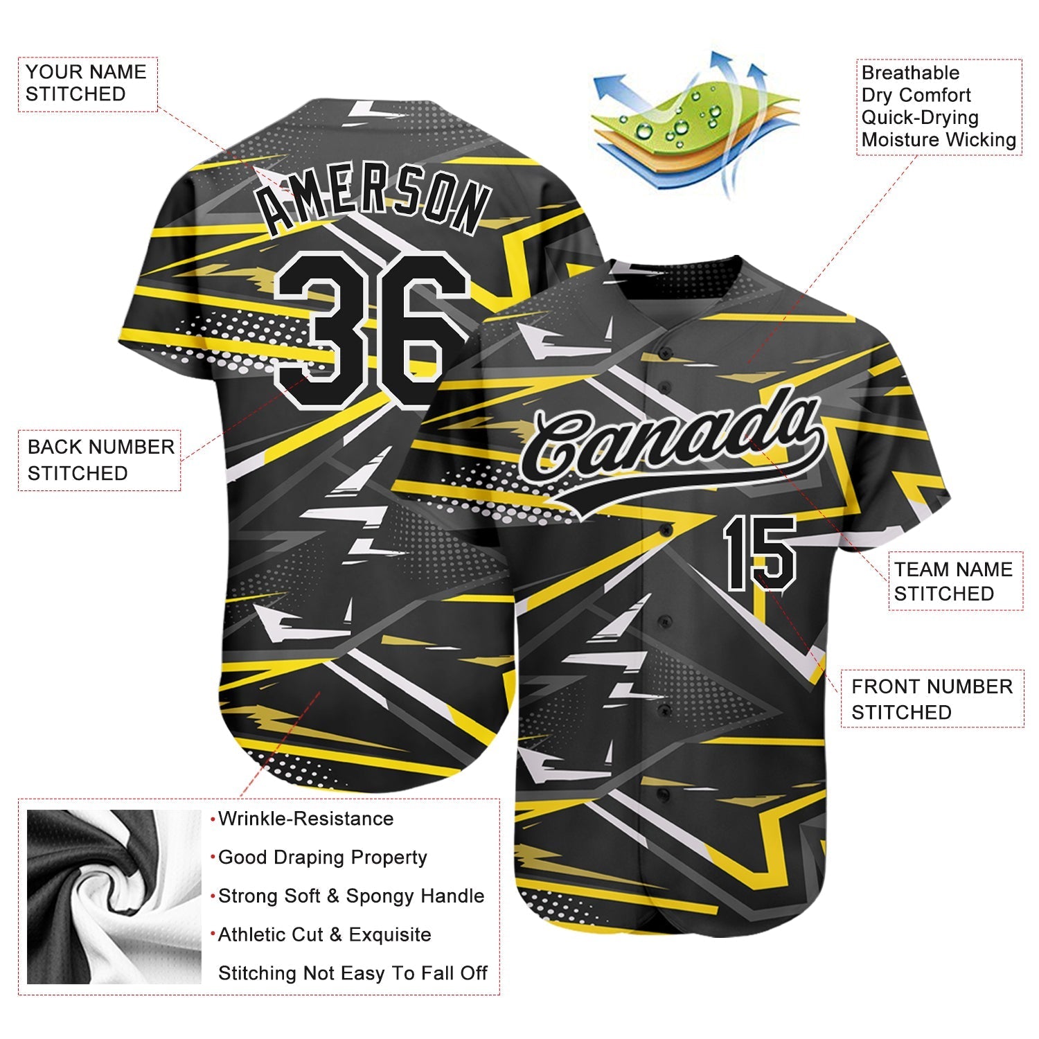 Custom Black Black-Gold 3D Pattern Design Authentic Baseball Jersey baseball jersey product view 3