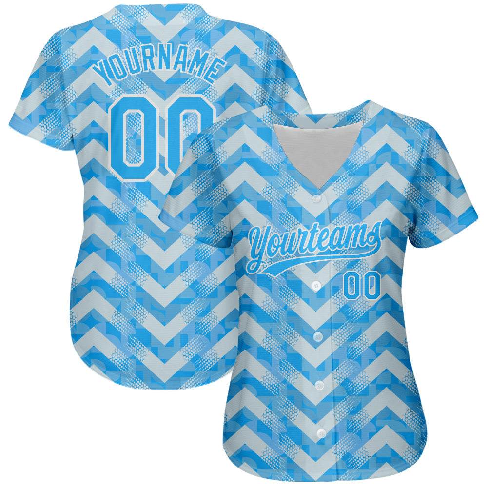 Custom Light Blue Light Blue-White 3D Pattern Design Authentic Baseball Jersey baseball jersey product view 2