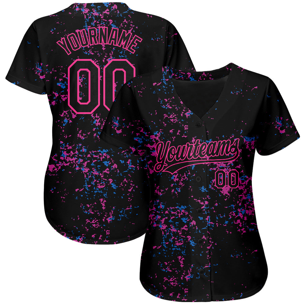 Custom Black Black-Pink 3D Pattern Design Authentic Baseball Jersey baseball jersey product view 2