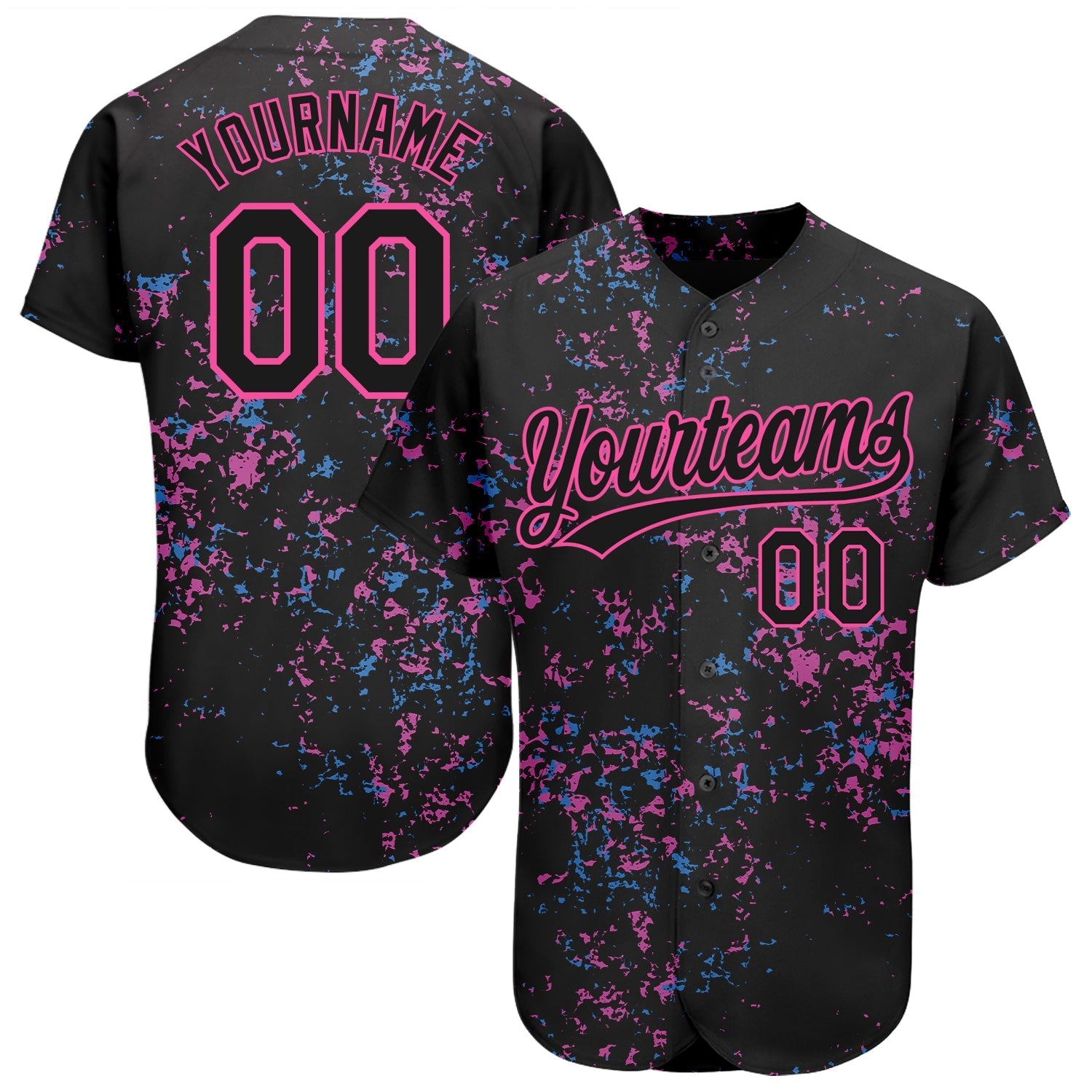 Custom Black Black-Pink 3D Pattern Design Authentic Baseball Jersey baseball jersey product view 1