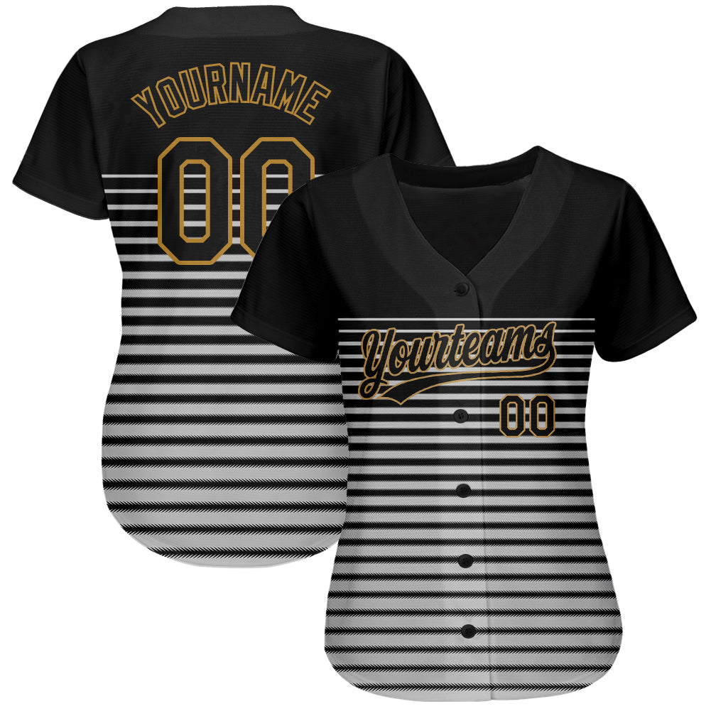 Custom Black Black Old Gold-Gray 3D Pattern Design Authentic Baseball Jersey baseball jersey product view 2