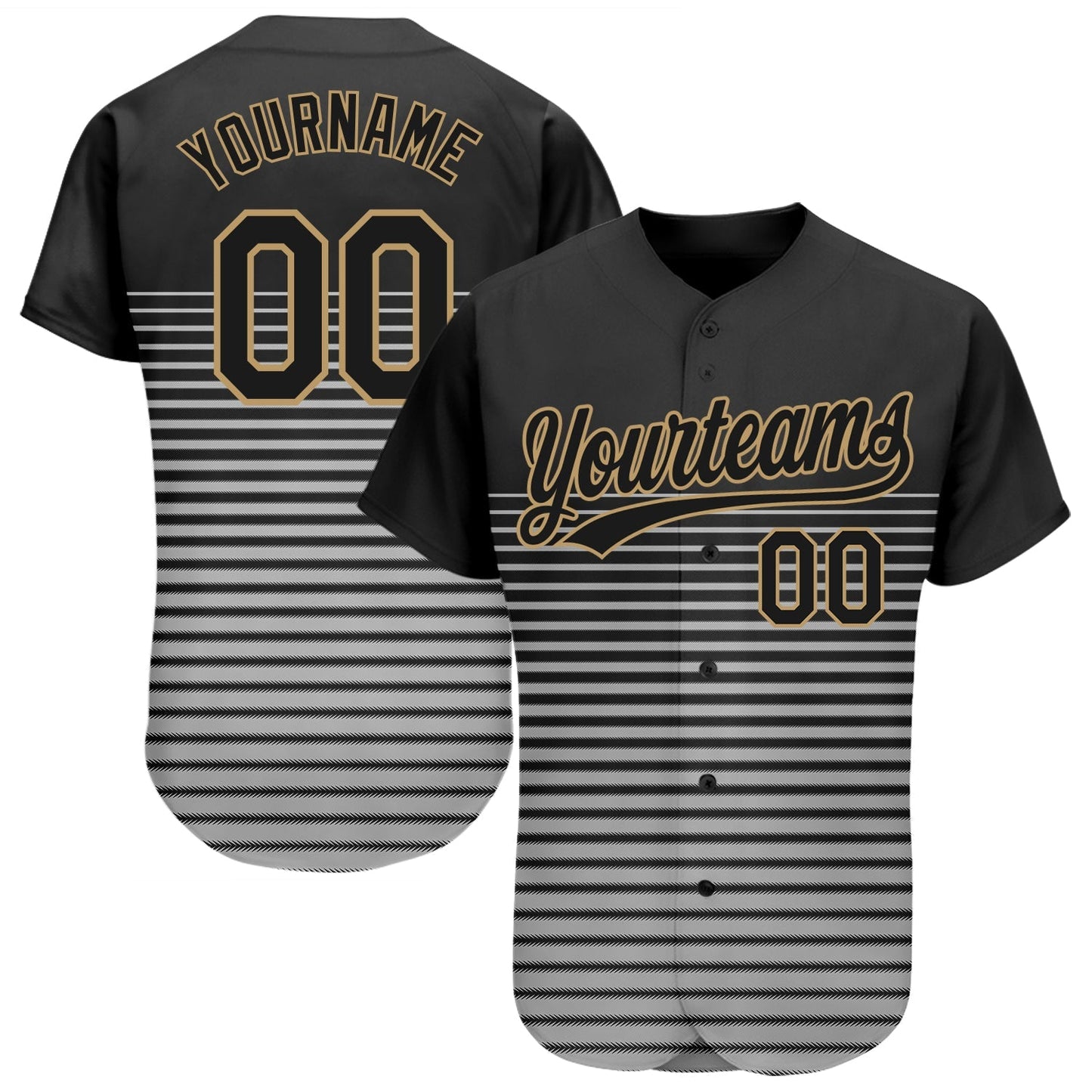 Custom Black Black Old Gold-Gray 3D Pattern Design Authentic Baseball Jersey baseball jersey product view 1