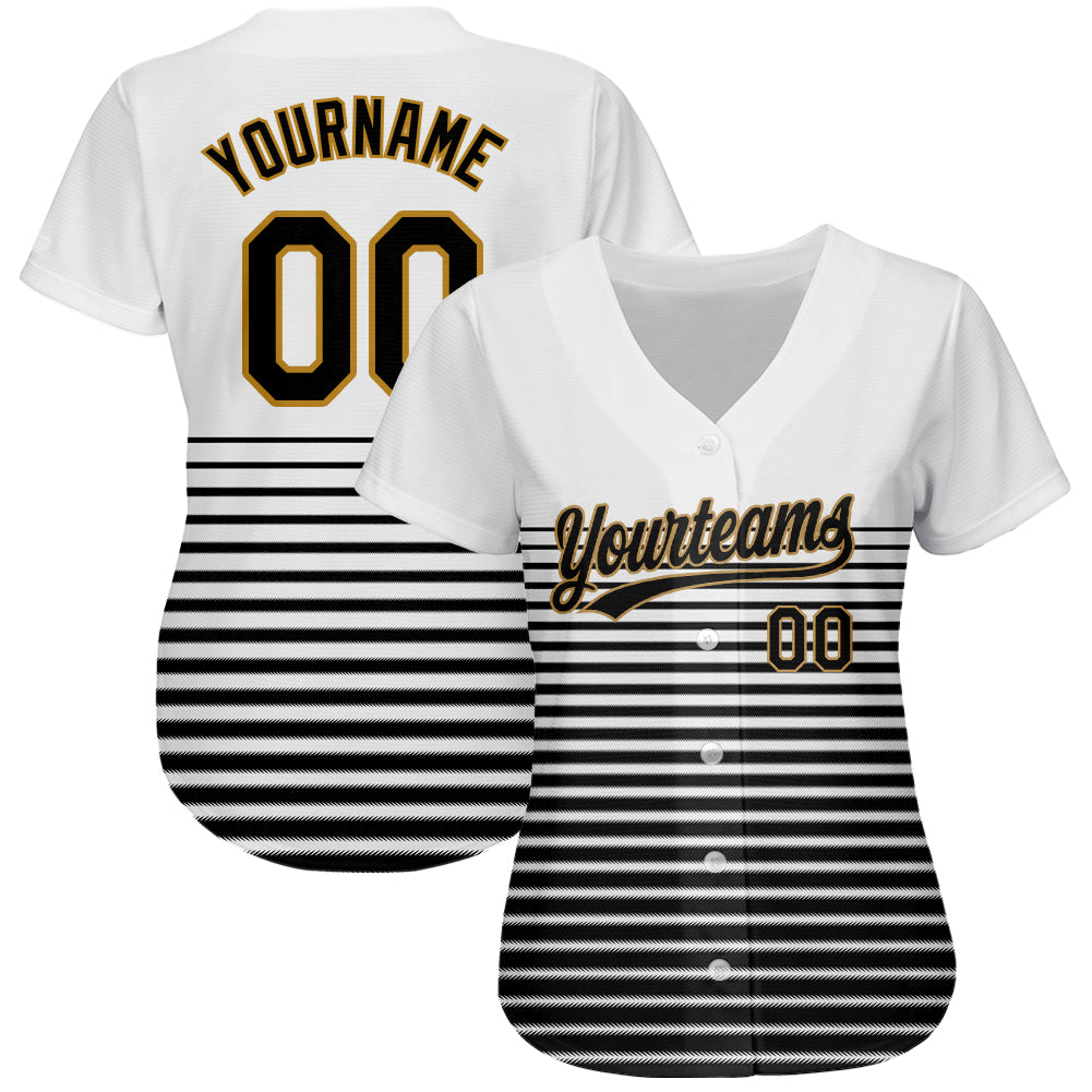 Custom White Black-Old Gold 3D Pattern Design Authentic Baseball Jersey baseball jersey product view 2